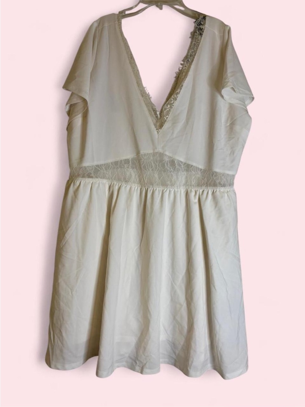 torrid Cream V-Neck Lace Waist Fit-and-Flare Dress